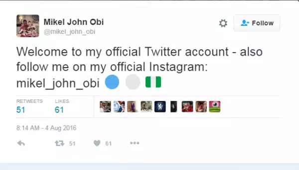 Mikel Obi Finally Joins Twitter, Gets Instagram Verification